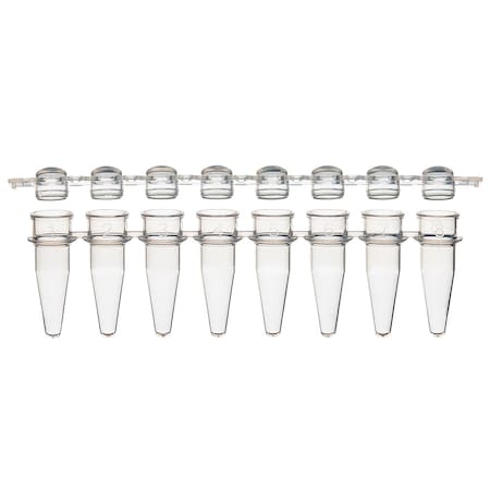 Globe Scientific 0.2mL 12-Strip Tubes, with Separate 12-Strip clear Dome caps, Natural, 80PK PCR-STR-02D-12